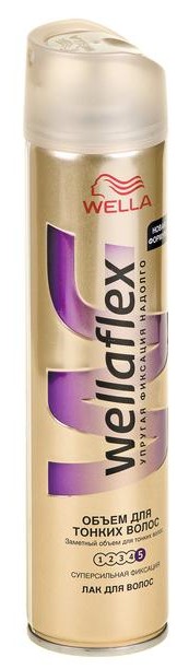 Лак для волос WELLAFLEX объем для тонких волос, супер-сильная фиксация, 250 мл